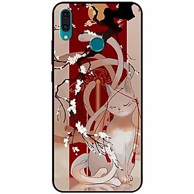 Ốp lưng in cho Huawei Y9 2019 Mẫu Mèo Cành Hoa Đào