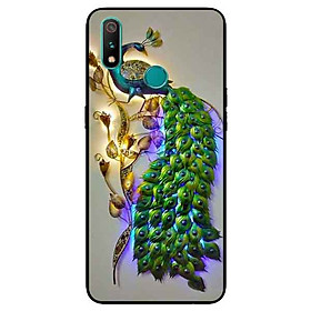 Ốp Lưng in cho Realme 3 Mẫu Chim Công Nền Xám - Hàng Chính Hãng