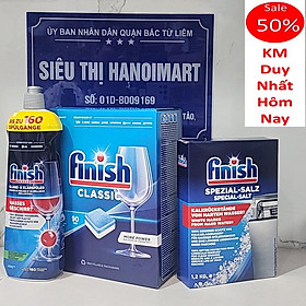Combo: Viên rửa Finish Classic 100 viên + Muối Finish 1.2kg + Nước làm bóng Finish 400ml