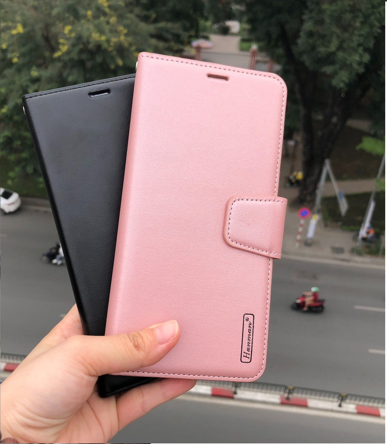 Bao da dạng ví cho OPPO Reno11 F 5G chính hãng Hanman có quai cài, có ngăn để thẻ ATM và tiền, may viền - Hàng chính hãng