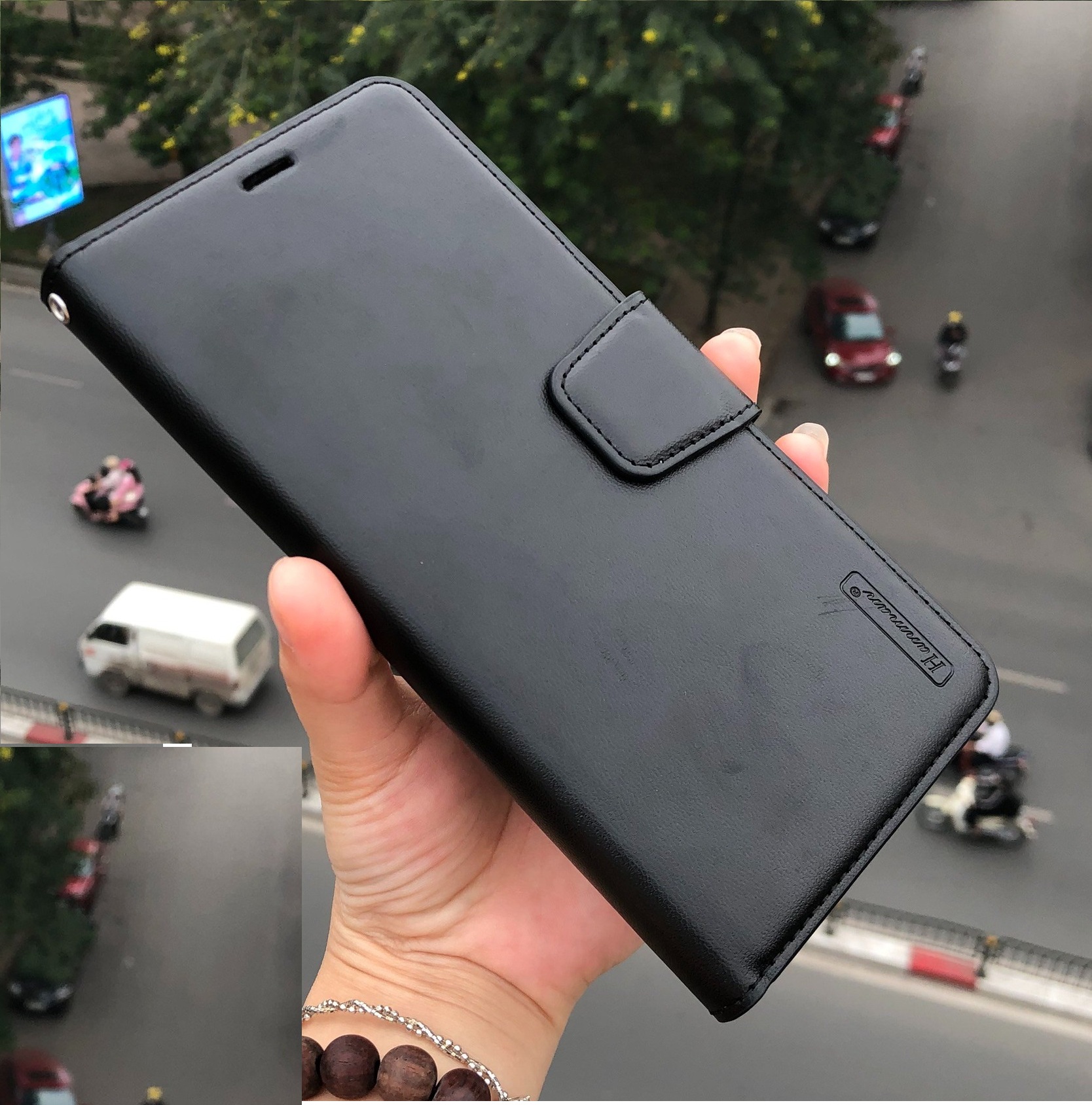 Bao da dạng ví cho OPPO Reno11 F 5G chính hãng Hanman có quai cài, có ngăn để thẻ ATM và tiền, may viền - Hàng chính hãng