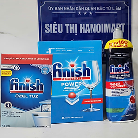 Bộ sản phảm 100 viên rửa bát Finish essential + chai nước làm bóng Finish 800ml + 1.5kg Muối làm mềm nước dùng cho máy rửa bát