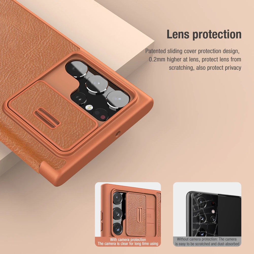 Bao da cho SamSung Galaxy S23 Ultra chính hãng Nillkin QIN có nắp trượt bảo vệ camera sau - Hàng chính hãng
