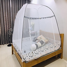 Màn chụp cao cấp Mộc Miên đỉnh rộng Mẫu Xám Khủng Long - Kích thước 1,6mx2m - 2 cửa ( Hà Nội )