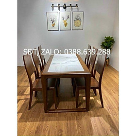 bộ bàn ăn 1m6x80 mặt đá 6 ghế  ba tiêu