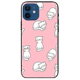 Ốp lưng dành cho Iphone 12 Mini - 12 / 12 Pro - 12 Pro Max mẫu Mèo Trắng Nền Hồng