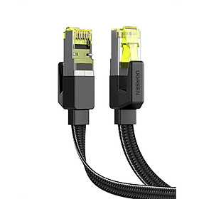 Cáp mạng Cat7 Ugreen 40166 dài 15m 10Gbps 600mhz dây dẹt Nylon Braided Màu Đen NW189 Hàng chính hãng