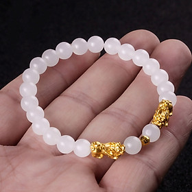 Vòng tay nữ vòng tay may mắn đá mã não trắng gắn tỳ hưu cầu Tài Lộc Duyên MNTH03