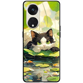 Ốp lưng cho Oppo Reno 2Z, 2F - 6z - 7z 5G - 8z 5G - A96 5G - 8T 4G - 8T 5G - Mèo Tam Thể Lá Sen - Hàng Chính Hãng