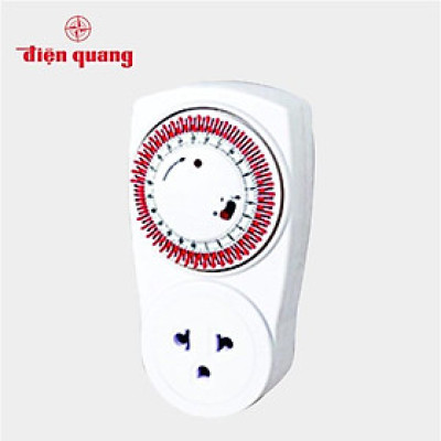 Ổ cắm hẹn giờ Điện Quang ĐQ ESK MT03 WR 13 (Điều chỉnh cơ, 1 lỗ - 3 chấu, trắng – đỏ)