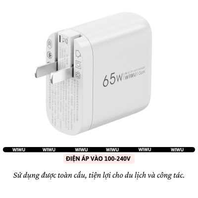 Adapter cóc củ sạc nhanh 65W 2 PD 3.0 USB C + USB-A QC3.0 hiệu WIWU ARK - PPS chống cháy, Chip AI điều chỉnh dòng sạc  cho iPhone iPad Oppo Samsung cho Macbook, Laptop - Hàng nhập khẩu