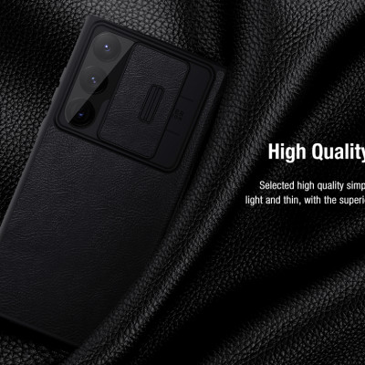 Bao da chống sốc cho Samsung Galaxy S23 Ultra hiệu Nillkin Qin Pro trang bị nắp bảo vệ Camera (Chất liệu da cao cấp, có ngăn đựng thẻ, mặt da siêu mềm mịn) - hàng nhập khẩu
