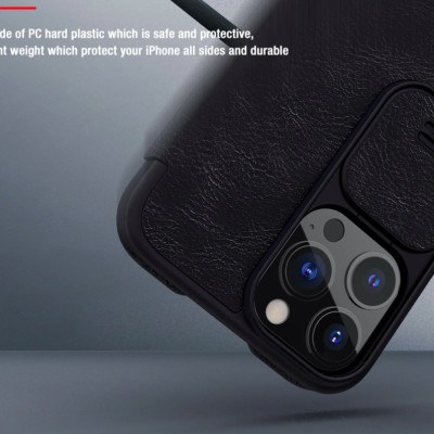 Bao da dành cho iPhone 13/ 13 Pro/ 13 Pro Max hàng chính hãng Nillkin QIN có nắp trượt bảo vệ camera - Hàng nhập khẩu