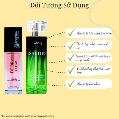 COMBO Xịt Khử Mùi DEORA CLEAR & SAKITO 50ml, Khử Mùi Hôi Nách, Ngăn Tiết Mồ Hôi, Không Ố Vàng Áo