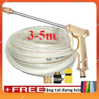 Bộ dây vòi xịt nước rửa xe,tưới cây, tăng áp 3 lần,loại 3m,5m 206701-3 đầu đồng,cút,nối đồng+ túi đựng bút