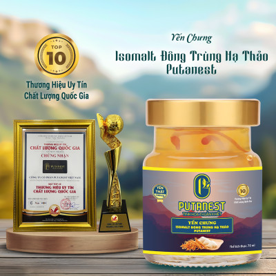 Yến chưng Isomalt Đông trùng hạ thảo PUTANEST hộp quà cao cấp 12 hũ 70ml cho người tiểu đường