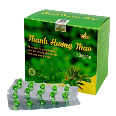 Viên uống ho dầu Thanh hương thảo Kingphar, hộp 100 viên, hỗ trợ giảm ho, thông cổ