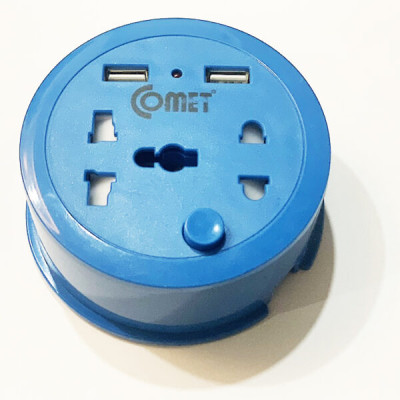 Ổ Cắm Điện Du Lịch COMET CES9111 Dây Quay Tròn Dài 1M, 2 Ổ USB, 1 Ổ 3 Chấu, 1 Ổ 2 Chấu