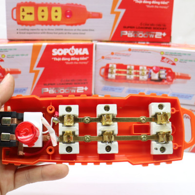 Ổ cắm không dây Sopoka P6000W2 siêu chịu tải có công tắc tổng, lõi sứ chịu nhiệt tốt - Hàng chính hãng