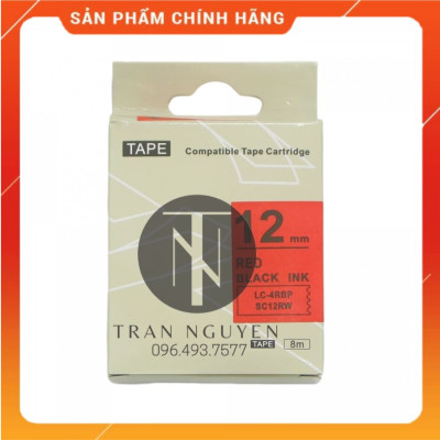[Combo 5 cuộn] Nhãn in Tepra SC12RW (LC-4RBP) - Chữ đen nền đỏ 12mm x 8m - Hàng nhập khẩu