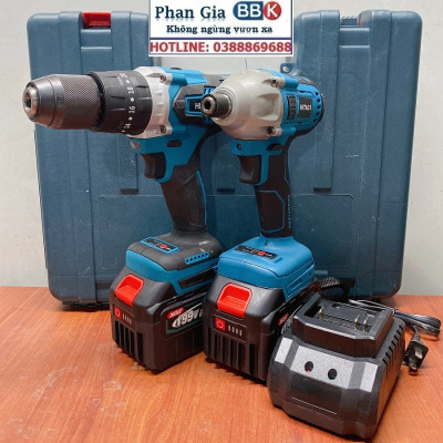 Bộ Combo 2 Máy Khoan Gồm Máy Khoan Pin Và Máy Chuyên Vít 199V 2 Pin 15 Cell (Tặng Kèm Hộp Đựng) - Bảo Hành 1 Năm