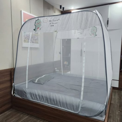 Màn Chụp , Mùng Chụp Cao Cấp Mộc Miên Đỉnh Vuông - Kích Thước 2,2mx2m ( Xám Khủng Long )