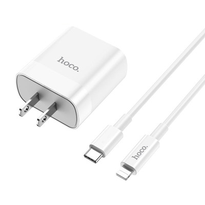 Bộ Sạc Nhanh Cho Iphone PD20W Hoco C80 chuôi dẹt 2 cổng Usb và Type-C kèm dây sạc Type-C sang iPhone - Hàng chính hãng