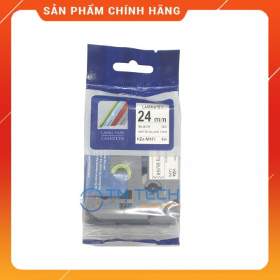 Nhãn In HZE-M951 - Đen nền bạc 24mm x 8m - Dùng cho máy in BROTHER - AIMO - PUTY [Hàng nhập khẩu]