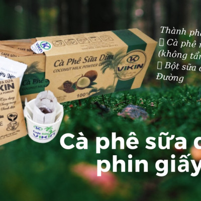 Cà Phê Sữa Dừa Phin Giấy VIKIN, hộp 6 gói Chuẩn Gu từ cà phê hạt.