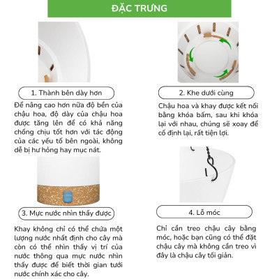 Chậu treo tự tưới MONROVIA cho cây trong nhà và ngoài trời decor không gian sống, có móc treo sắc