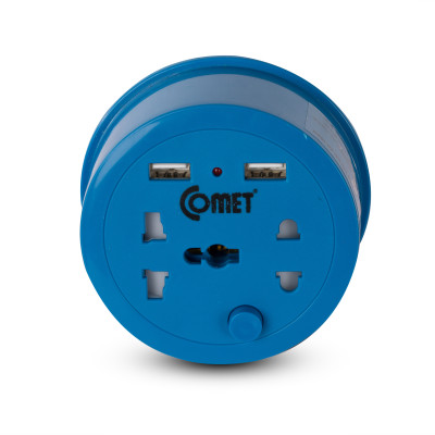 Ổ Cắm Điện Du Lịch COMET CES9111 Dây Quay Tròn Dài 1M, 2 Ổ USB, 1 Ổ 3 Chấu, 1 Ổ 2 Chấu