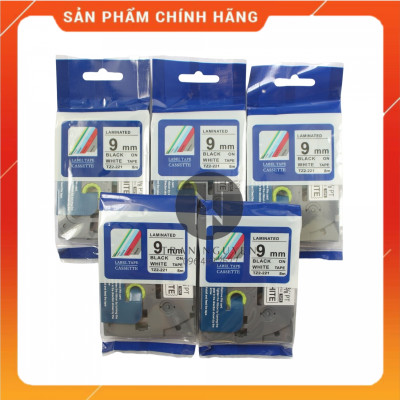 Nhãn In đa lớp Tz2-221 - Đen nền trắng 9mm x 8m - Hàng nhập khẩu