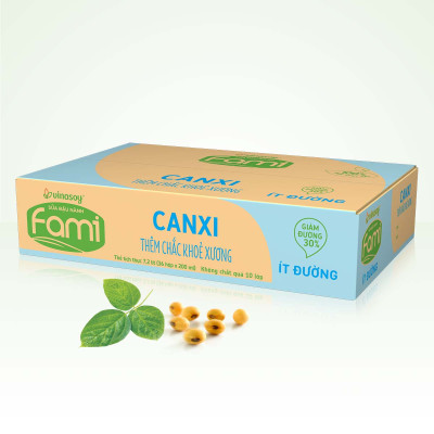 Thùng Sữa đậu nành Vinasoy Fami Canxi ít đường (200ml x 36 Hộp)