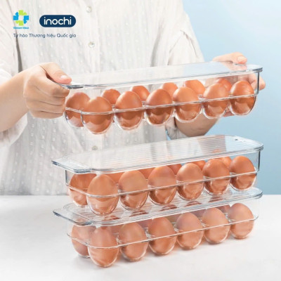 Bộ Khay Đựng Trứng 14 Quả Sang Trọng Có Nắp Đậy , Lòng Sâu - Hàng Chính Hãng Inochi ( Tặng kèm khăn lau pakasa)
