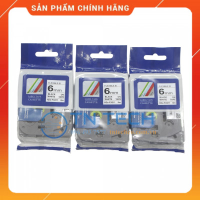 Nhãn In HZE-FX211 - Đen nền trắng 6mm x 8m - Dùng cho máy in BROTHER - AIMO - PUTY [Hàng nhập khẩu]
