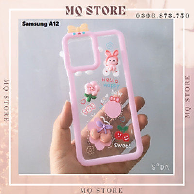 Ốp lưng cho Samsung A12/ M12 TPU dẻo viền vuông camera nơ gắn thú nỗi đáng yêu ( hàng chính hãng)