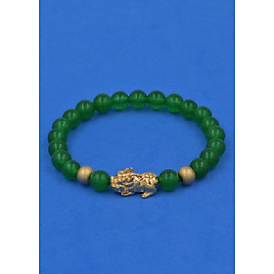 Vòng đeo tay Thạch Anh Xanh Lá 6 ly cẩn Tỳ Hưu inox vàng VTAXLTHHBV6 - hợp mệnh Hỏa, mệnh Mộc