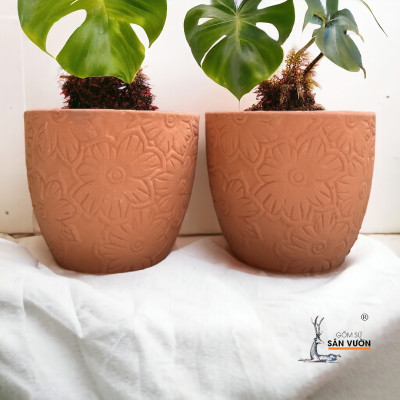 Chậu Gốm Đất Nung Vân Hoa Cúc D13cm X H10cm