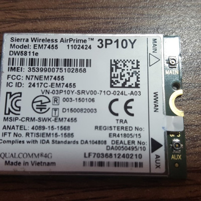 Card WWAN 4G Sierra Wireless Dell DW5811e - EM7455 dùng cho laptop Dell E5270, E7270, E7470, E5470, Precision 15 - Hàng nhập khẩu