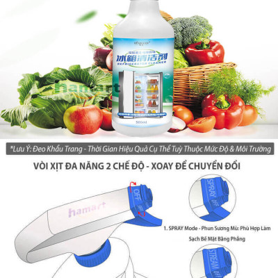 Xịt Khử Mùi Vệ Sinh Tủ Lạnh Chai 500ml Xịt Tạo Bọt Làm Thơm Sạch Tủ Đông Hiệu Quả Tiện Lợi