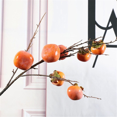Cành quả hồng giả - 1 cành dài 90cm - 7 quả - Cây giả, hoa lụa trang trí nhà cửa