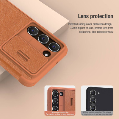 Case bao da chống sốc cho Samsung Galaxy S23 Plus / Galaxy S23+ trang bị nắp bảo vệ Camera hiệu Nillkin Qin Pro trang bị 2 ngăn đựng thẻ ATM Name Card, chất liệu da cao cấp, thiết kế thời trang cá tính - Hàng nhập khẩu