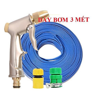 Bộ dây vòi xịt nước ️ ,tăng áp 3 lần,loại 3m,5m 206701-1 đầu đồng,cút nối nhựa vàng+ mở chai