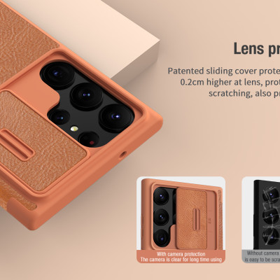 Bao da chống sốc cho Samsung Galaxy S23 Ultra hiệu Nillkin Qin Pro trang bị nắp bảo vệ Camera (Chất liệu da cao cấp, có ngăn đựng thẻ, mặt da siêu mềm mịn) - hàng nhập khẩu