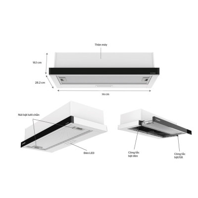 Máy hút mùi âm tủ Sunhouse SHB6128, Vỏ chất liệu inox sáng bóng, Bảng điều khiển cảm ứng dễ sử dụng, Hàng chính hãng - Bảo hành 18 tháng