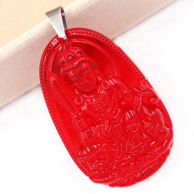 [Tuổi Mão] Mặt Dây Chuyền Phật Văn Thù Bồ Tát Đá Pha Lê Đỏ Size Nhỏ 3.6cm & Size Lớn 5cm - Tặng Kèm Móc Inox - Phong Thủy 868 - May Mắn - Bình An