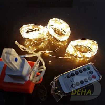 Dây đèn led đom đóm trang trí đầu cắm USB 8 chế độ đứng yên, nhấp nháy chia nhánh 20/30 mét 10 mét mỗi nhánh Vàng nắng, nhiều màu, điều khiển từ xa dây bóng đèn fairy light cao cấp, tinh tế decor phòng, quấn cây chống nước ngoài trời