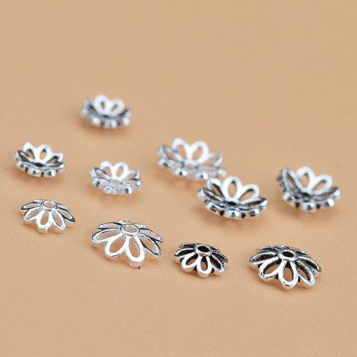Combo 8 cái Charm bạc chụp hạt, bọc hạt họa tiết  hoa văn - Ngọc Quý Gemstones