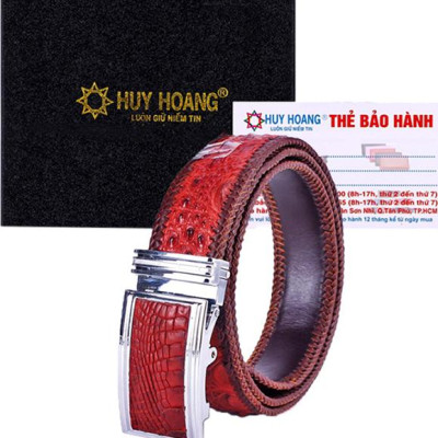 Thắt Lưng Nam Da Cá Sấu Đan Viền Bản Lớn Gai Huy Hoàng HT4703 - Nâu Đỏ