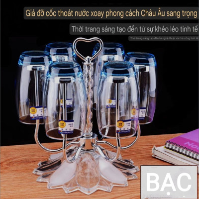 GIÁ ĐỠ ÚP LY CỐC INOX & THỦY TINH PHA LÊ LUXURY THOÁT NƯỚC XOAY PHONG CÁCH CHÂU ÂU SANG TRỌNG